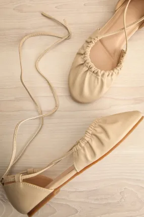 Alastor Beige | Ballerina Flats w/ Ankle Tie