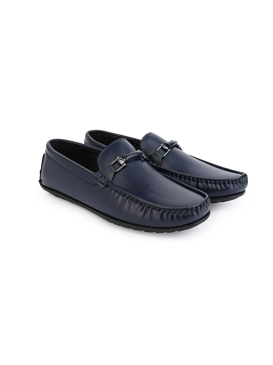 Alberto Torresi Mild Grained Synthetic Buckled Blue Men's Loafer