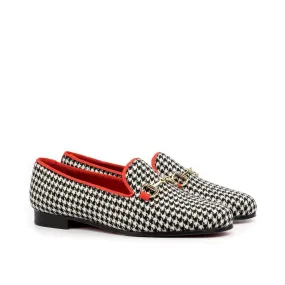 Ambrogio Bespoke Custom Women's Custom Made Shoes Black & White Grossgrain / Fabric Audrey Horsebit Loafers (AMBW1062)