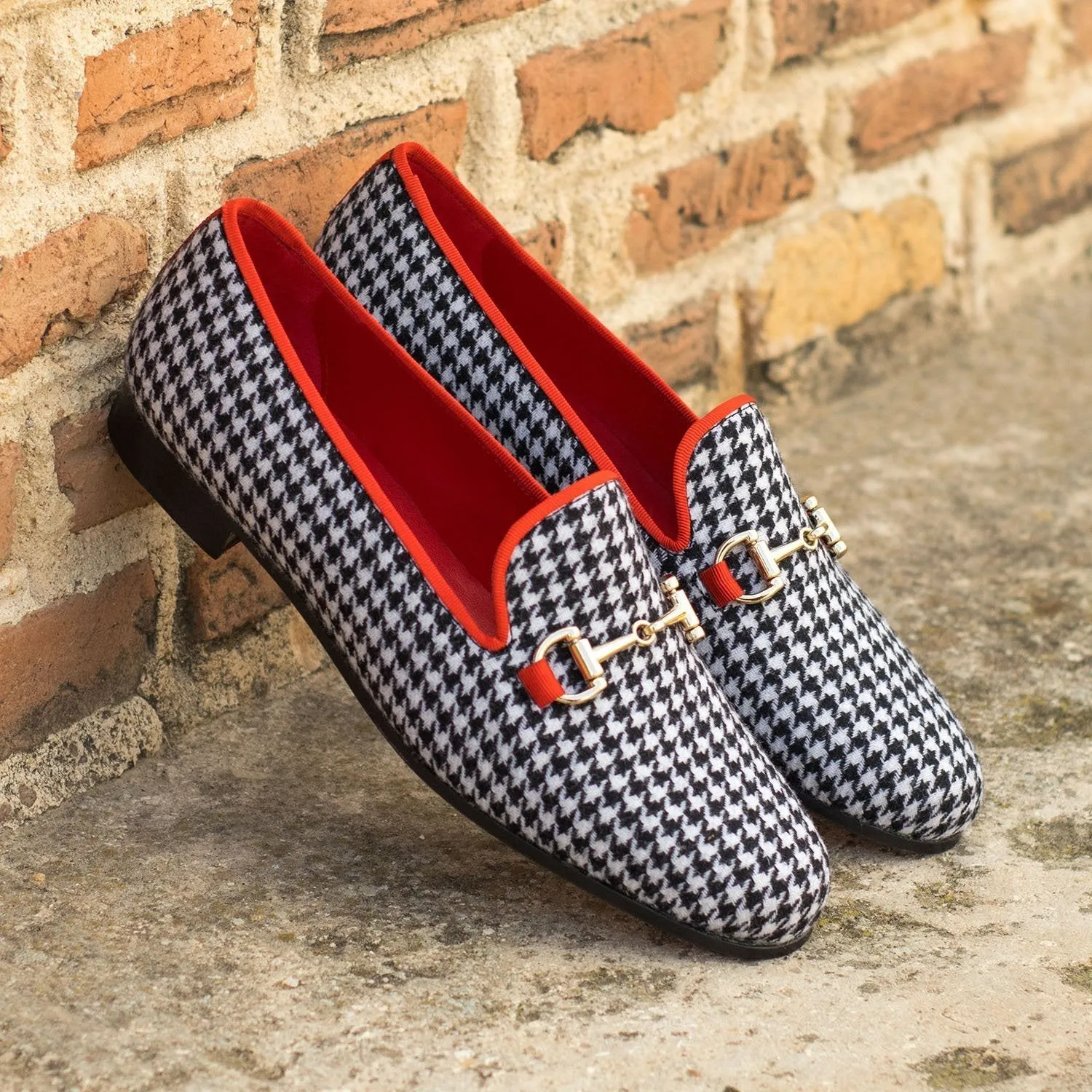 Ambrogio Bespoke Custom Women's Custom Made Shoes Black & White Grossgrain / Fabric Audrey Horsebit Loafers (AMBW1062)