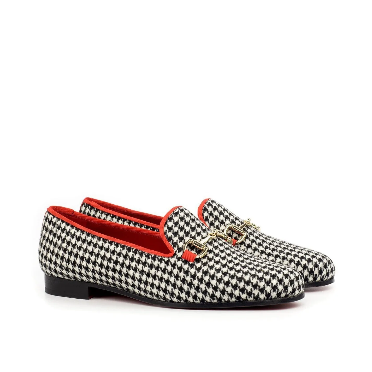 Ambrogio Bespoke Custom Women's Custom Made Shoes Black & White Grossgrain / Fabric Audrey Horsebit Loafers (AMBW1062)