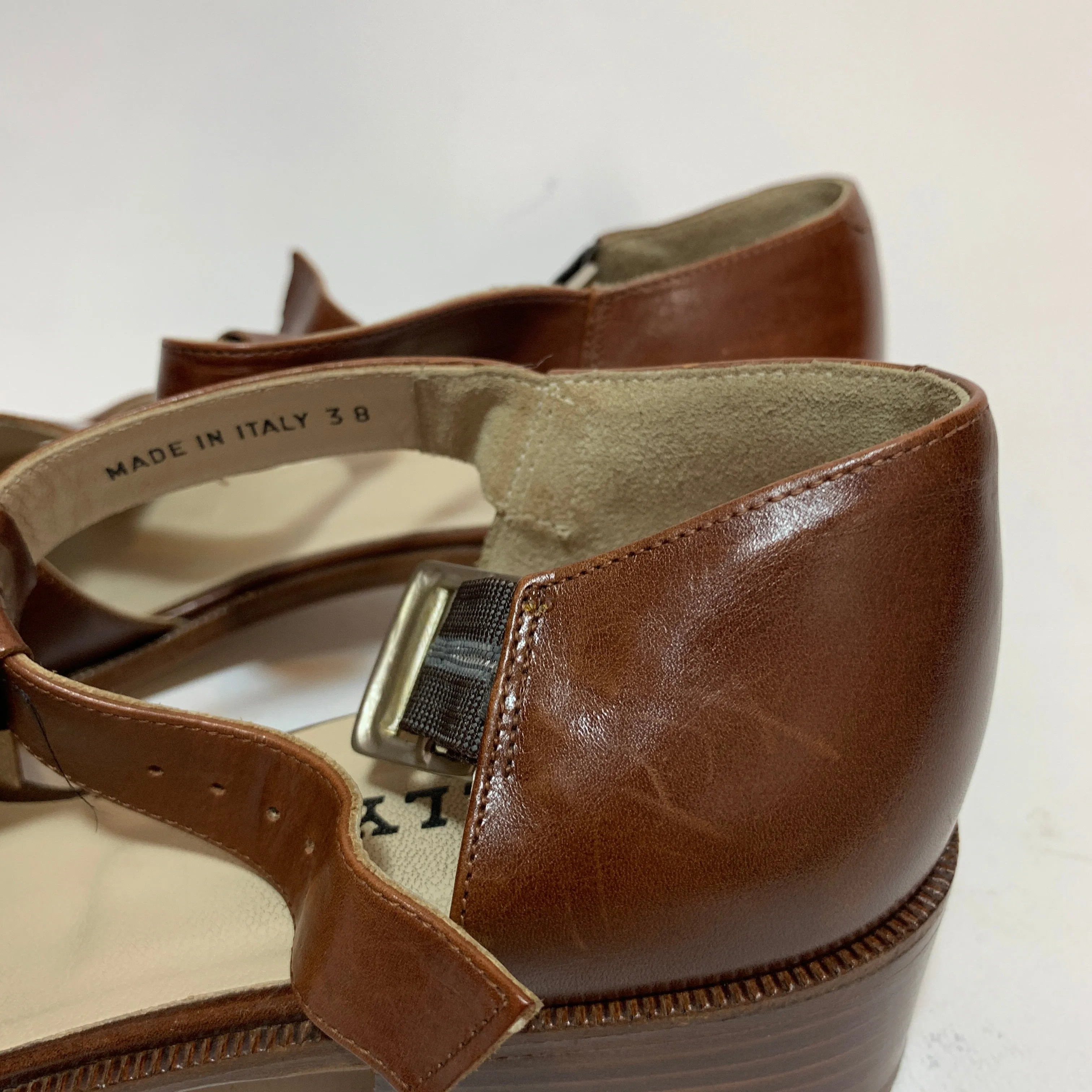 Bally Dark Brown Tan Leather Block Heeled Sandals | Pre Loved |