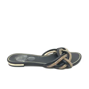 Black & Gold Sandals Flats Rachel Zoe, Size 7.5