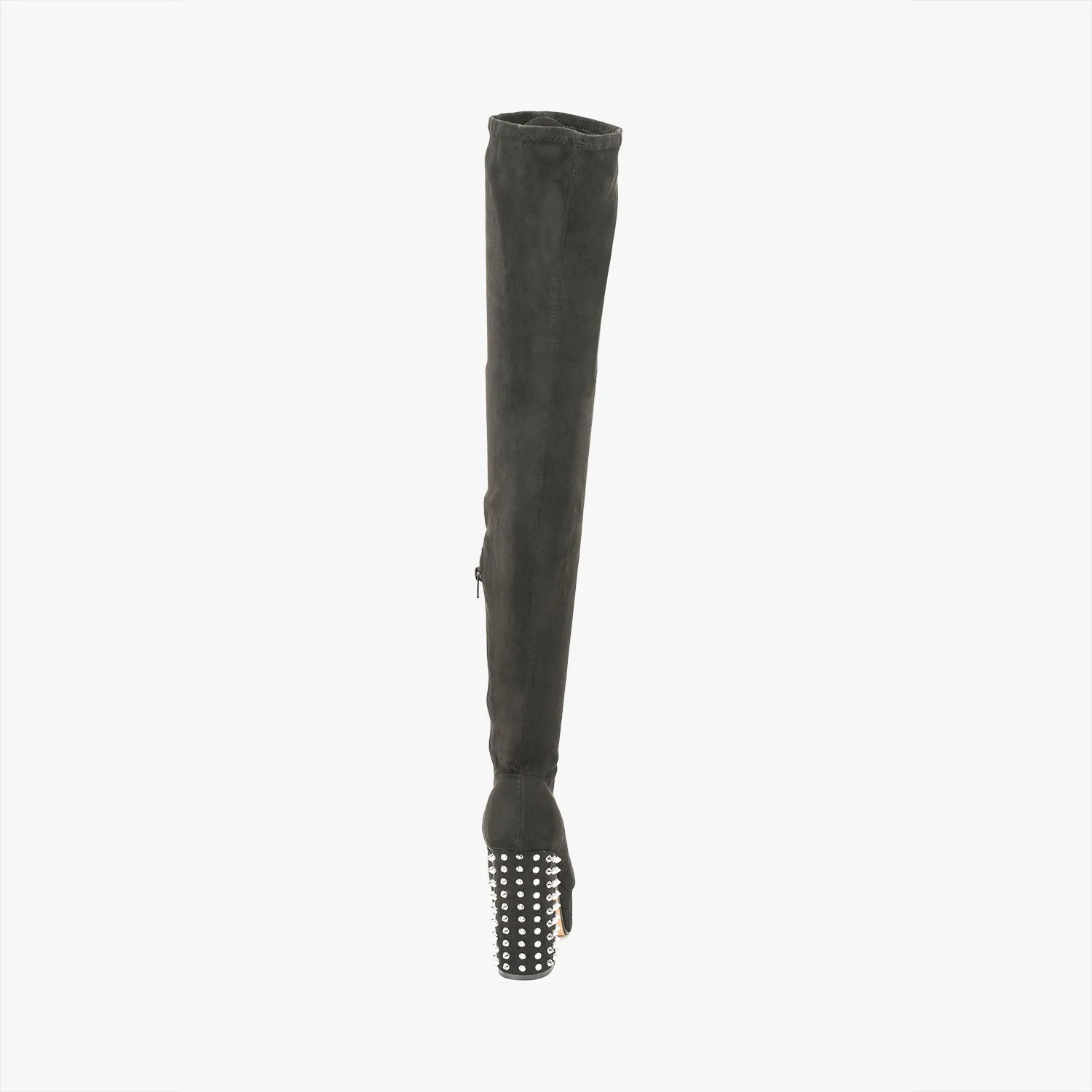 Black Block Heel Stud Detail Platform Thigh High Boot