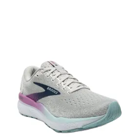 Brooks Women's Ghost 16 Sneaker in White/Grey/Estate Blue