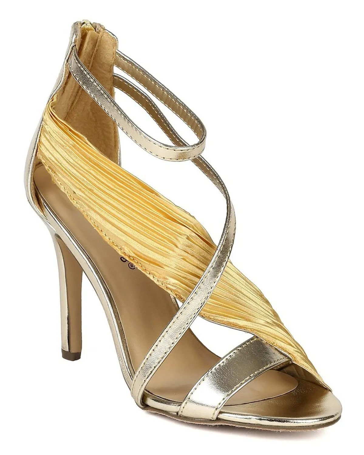 Chiffon Metallic Open Toe Chiffon Fabric Stiletto Sandal