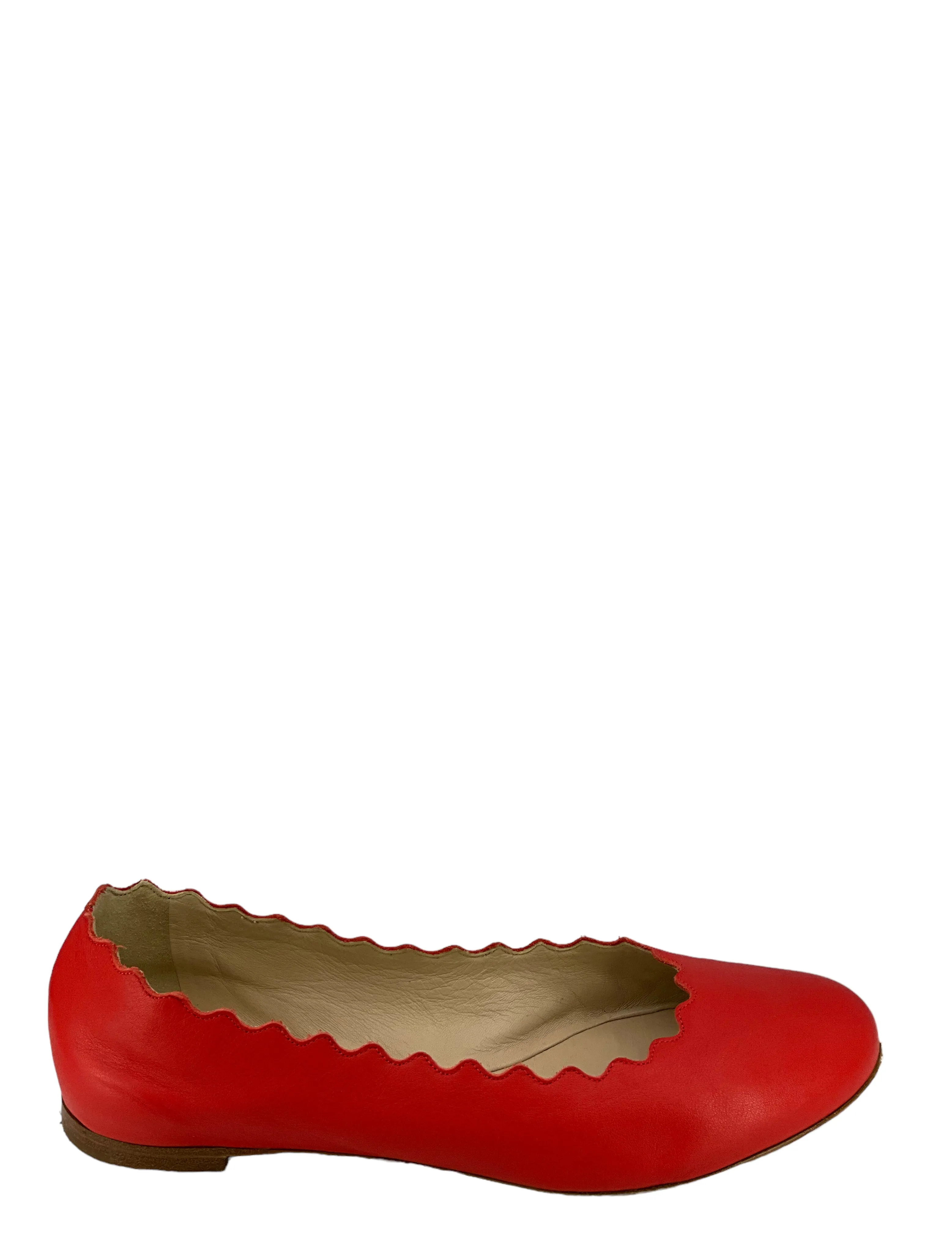 Chloe Lauren Scalloped Red Leather Flats Size 7.5