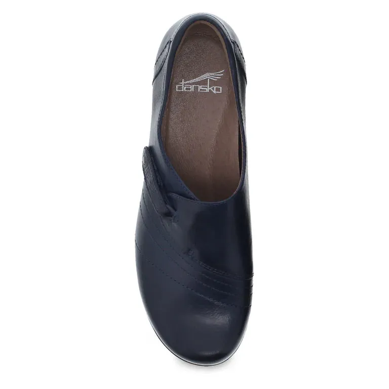 Dansko Women's Franny Leather Slip On Heeled Shoes in Navy