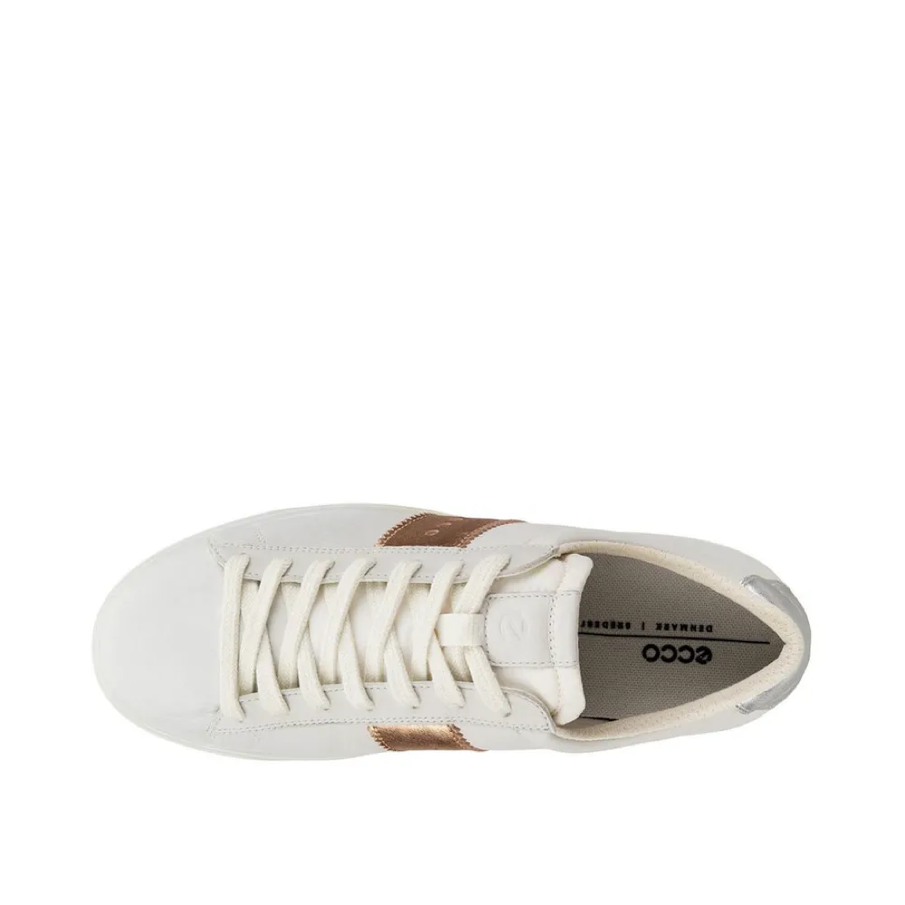 Ecco Women's Street Lite Retro Sneaker in White/Hammered Bronze/Pure Silver