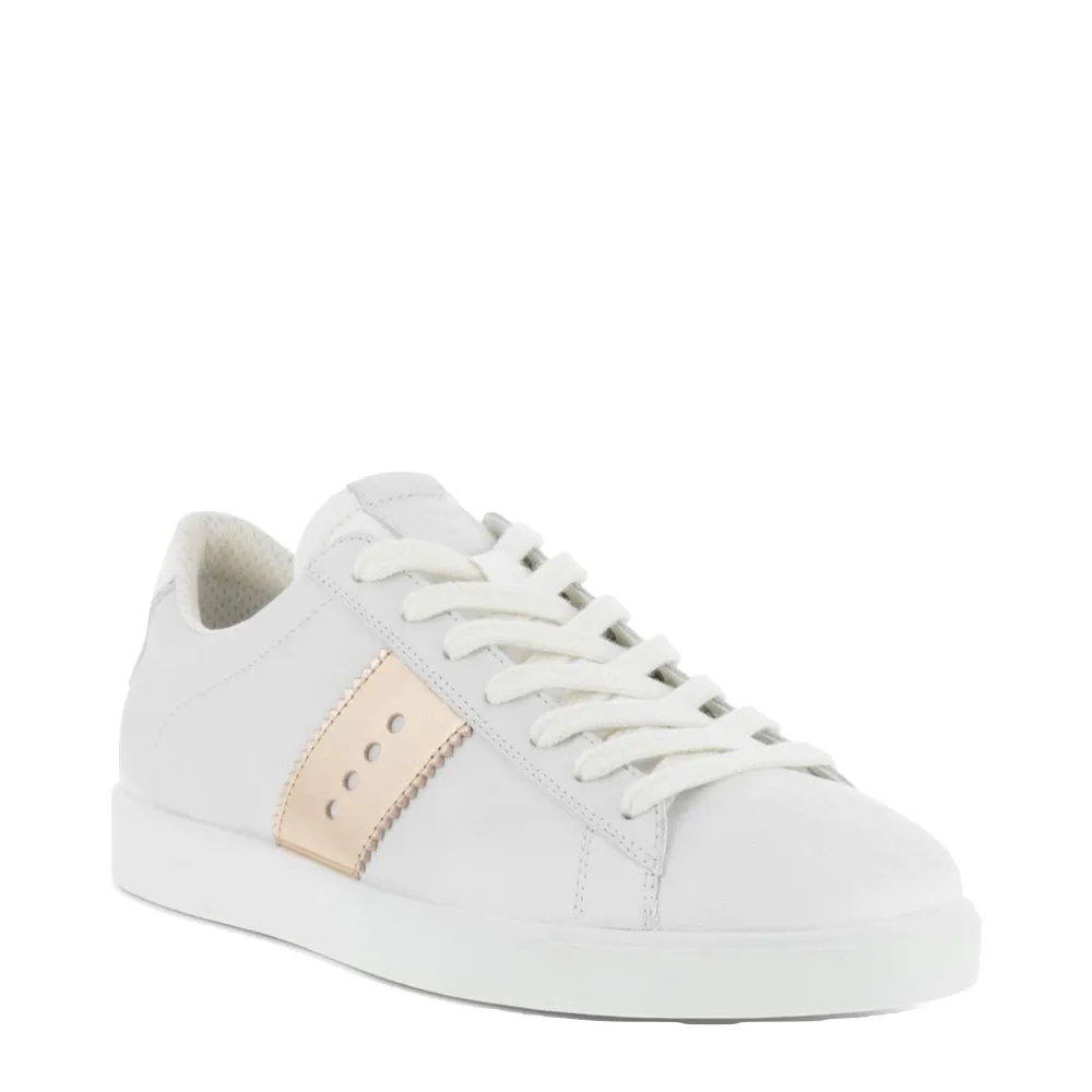 Ecco Women's Street Lite Retro Sneaker in White/Hammered Bronze/Pure Silver