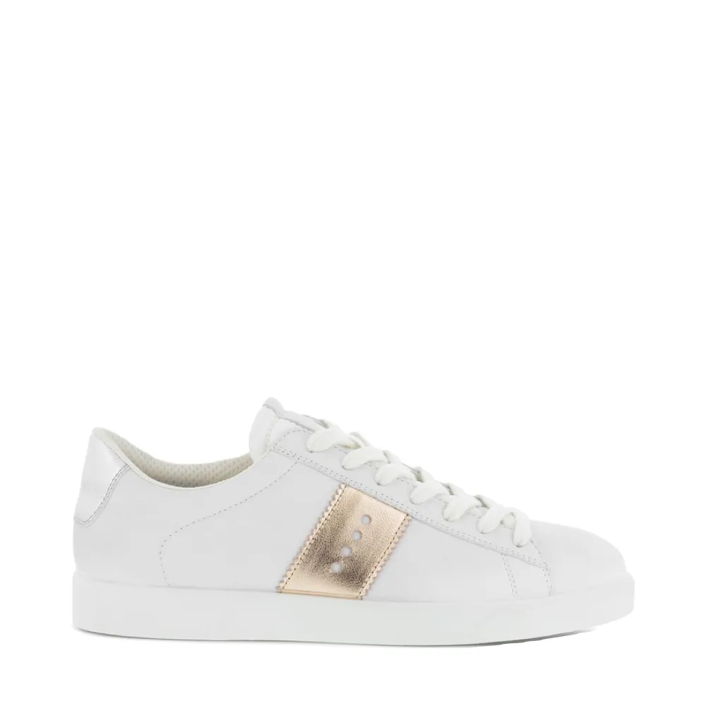 Ecco Women's Street Lite Retro Sneaker in White/Hammered Bronze/Pure Silver