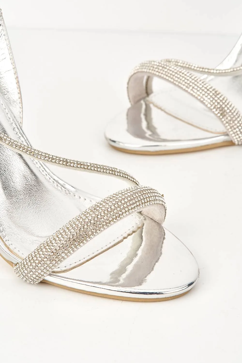 Elance Diamante Embellished Sling-Back Heeled Sandals in Silver