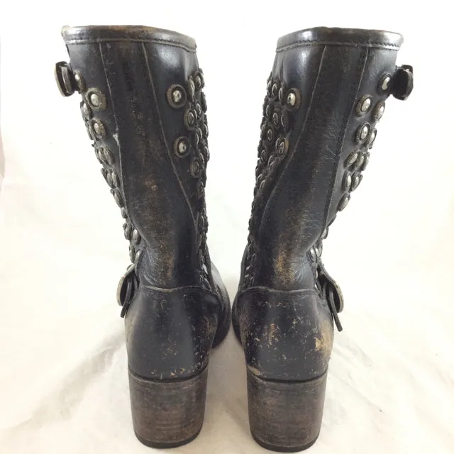 Frye Heeled Studded Moto Boots. Size 6