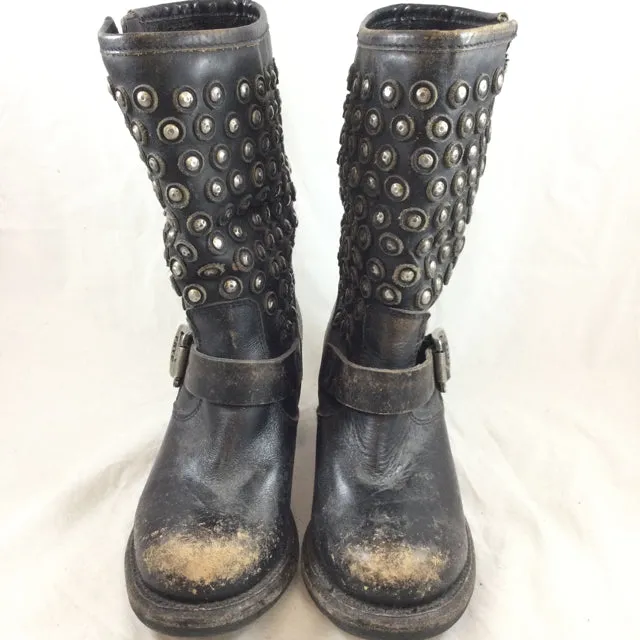 Frye Heeled Studded Moto Boots. Size 6