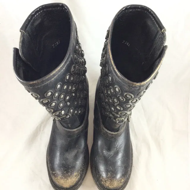 Frye Heeled Studded Moto Boots. Size 6