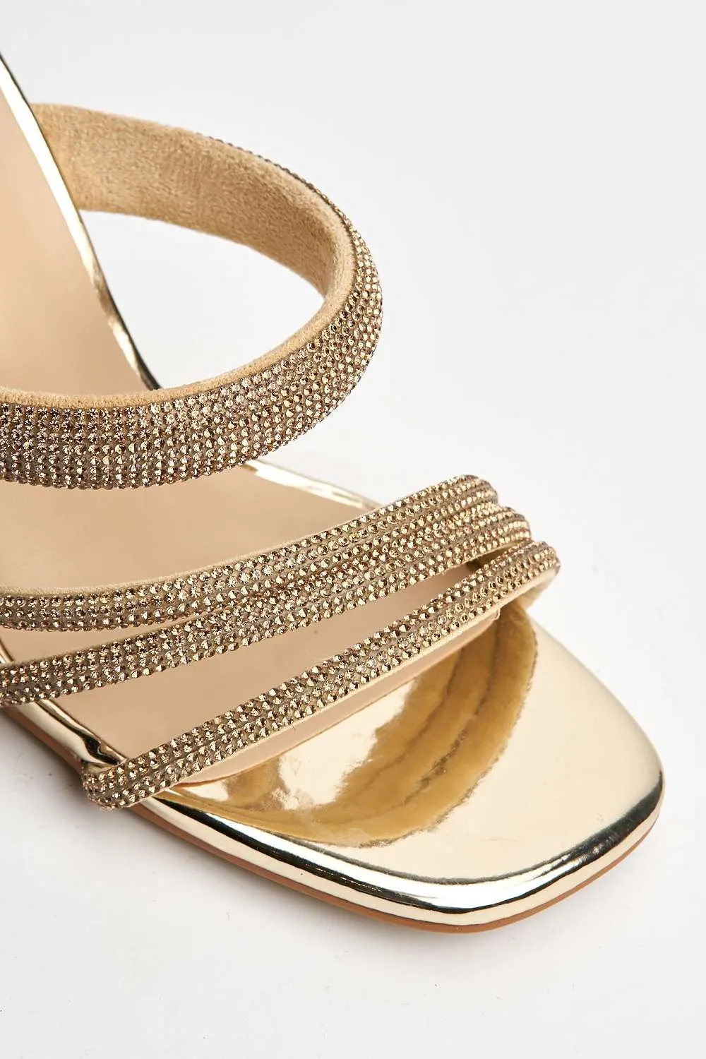 Gabriella Diamante Embellished Heeled Mules in Gold