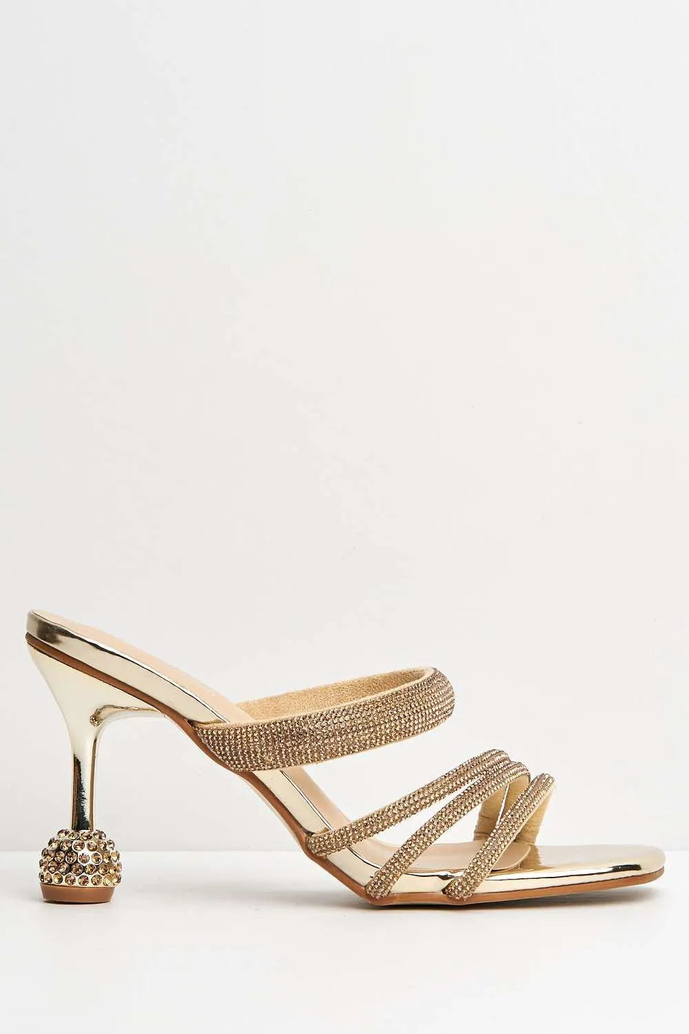 Gabriella Diamante Embellished Heeled Mules in Gold