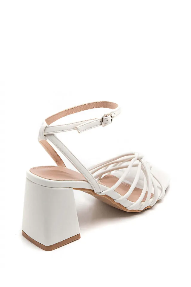 Hayleigh White Knotted Block Heels