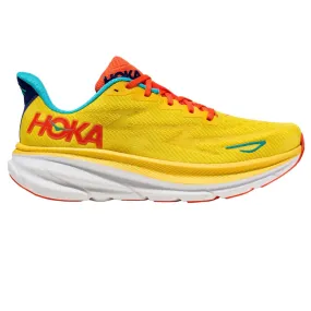 Hoka Mens Clifton 9 Running Shoes in Vibrant Passion Fruit/Maize Color Scheme