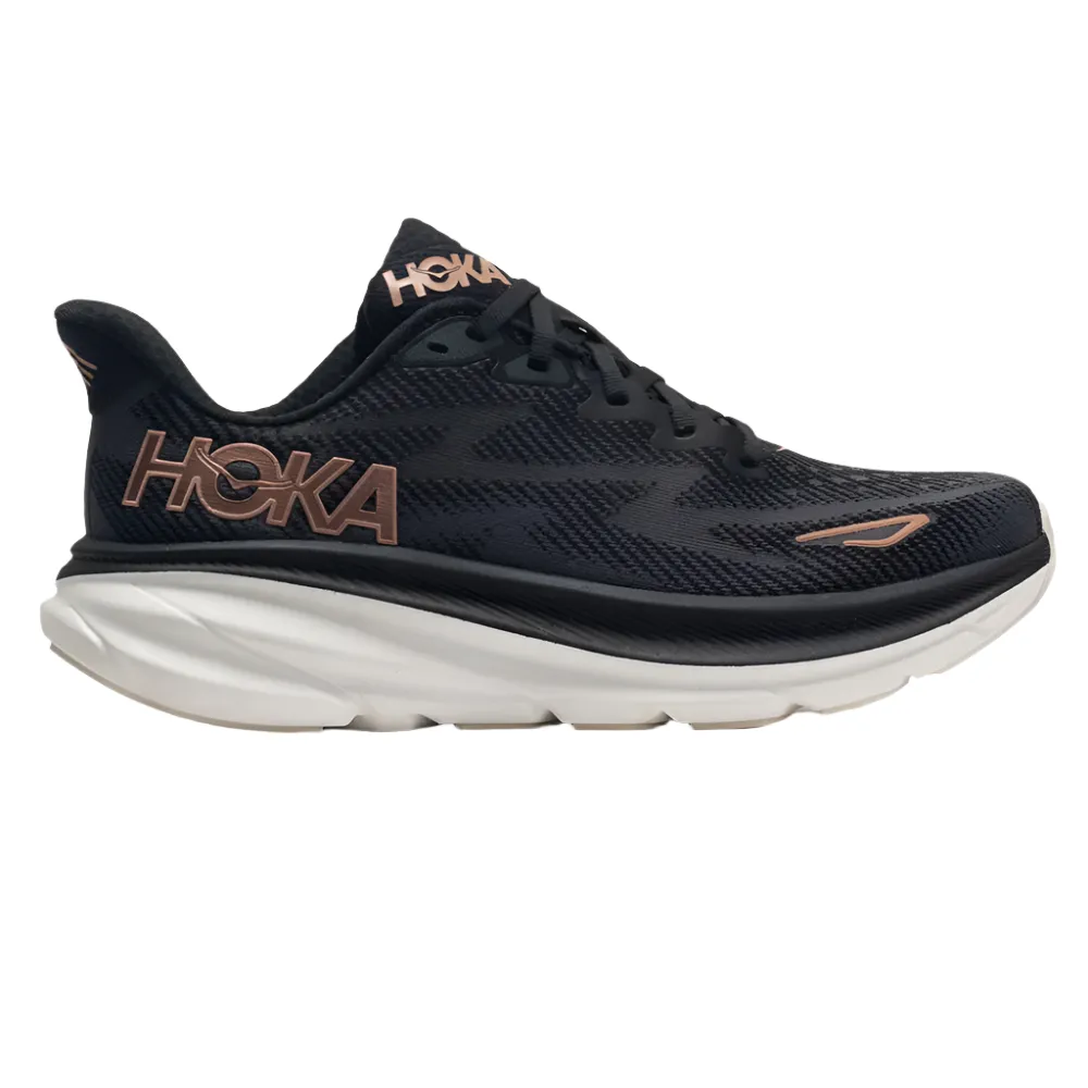 Hoka Women's Clifton 9 Black / Rose Gold Wide