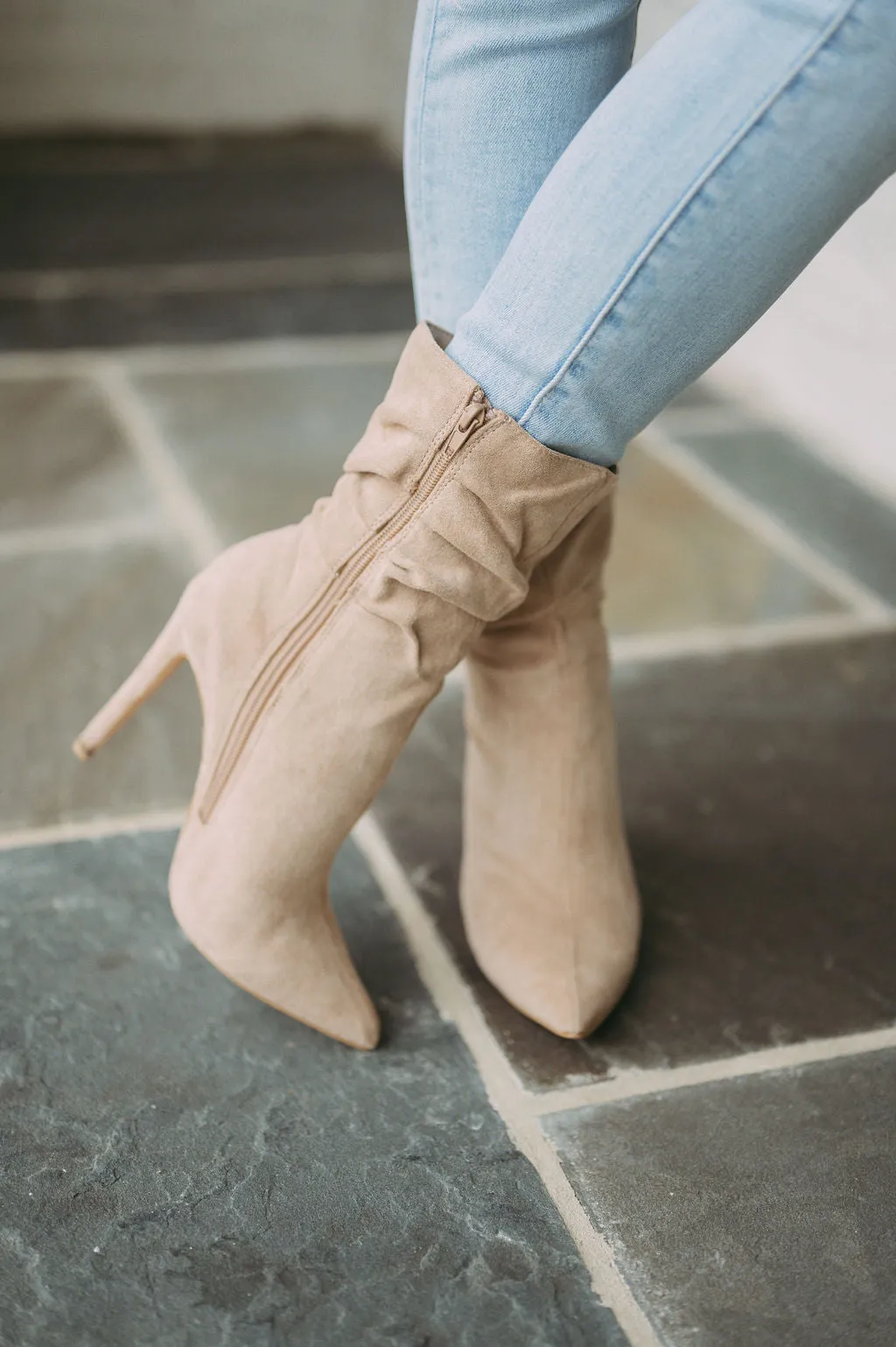 Liana Suede Bootie- Taupe