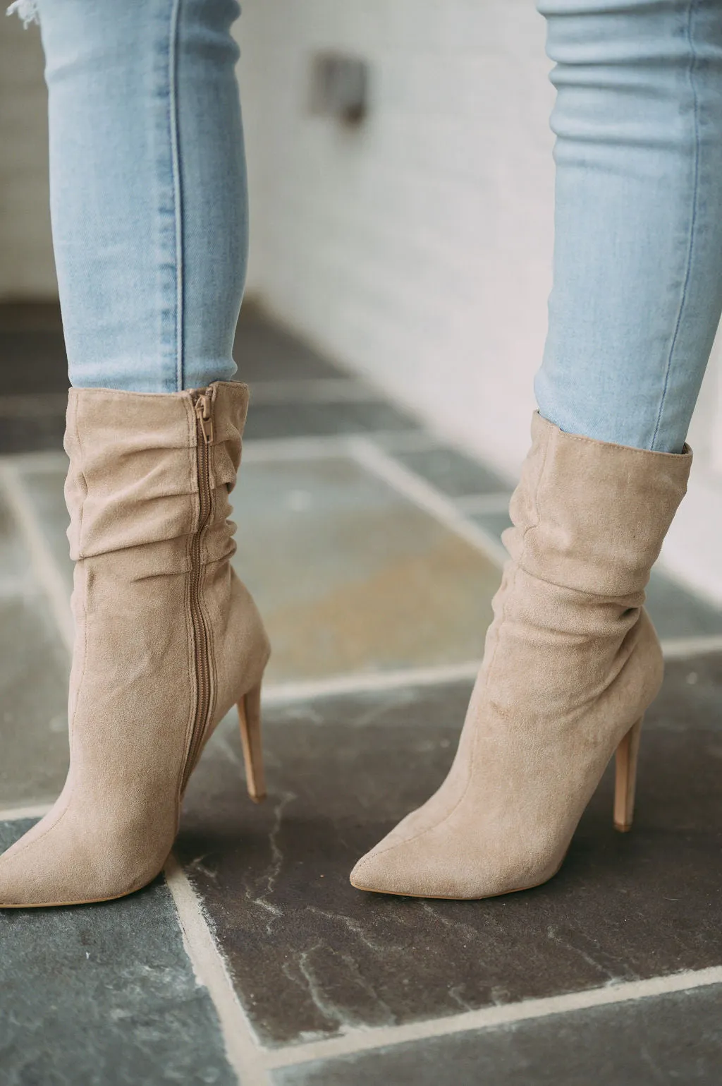 Liana Suede Bootie- Taupe