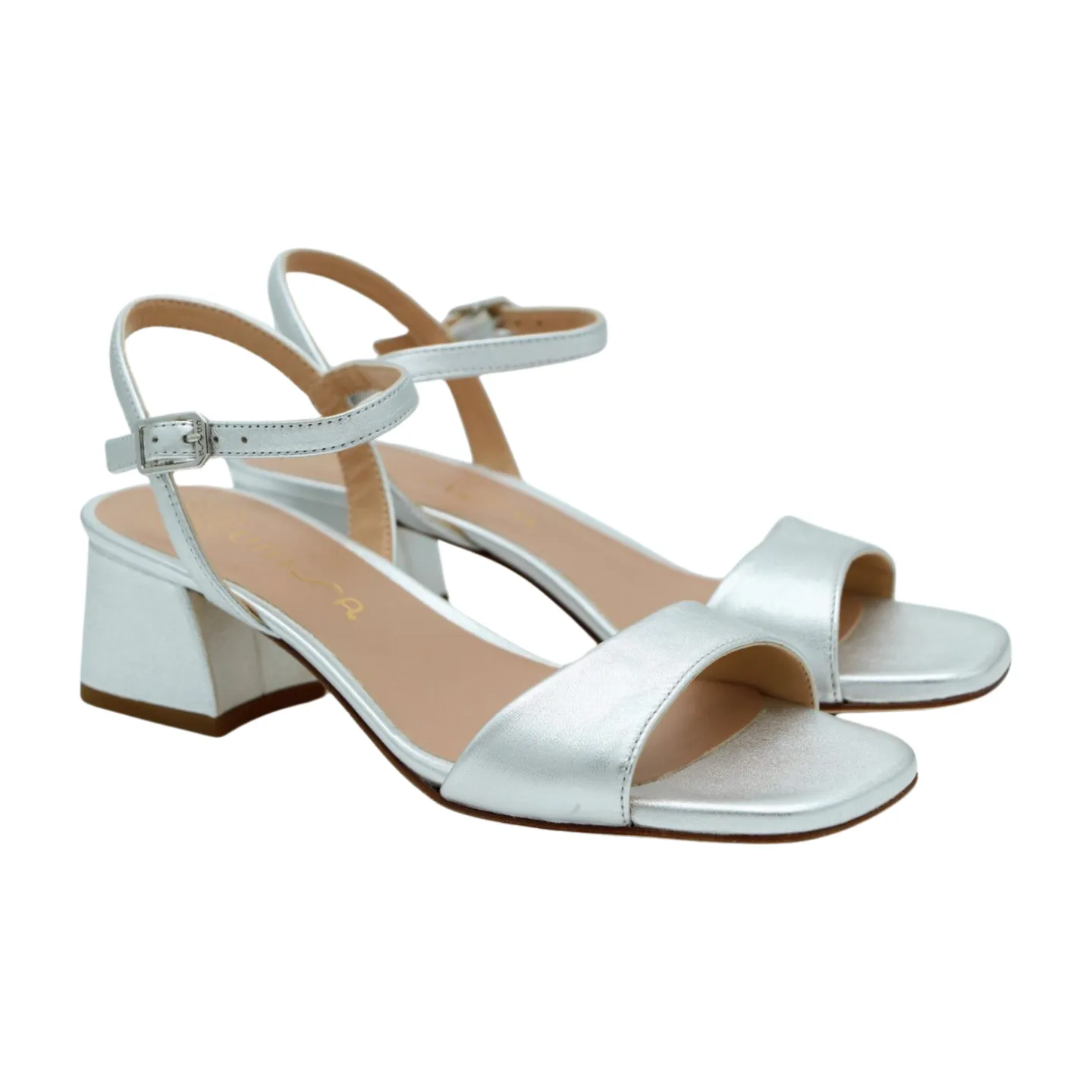 UNISA Silver Leather Block Heel Sandal  KIRK