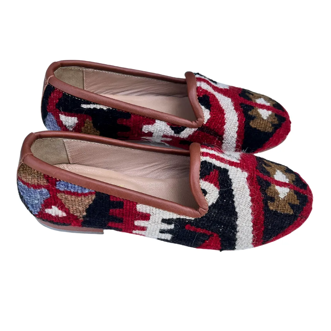 Women's Turkish Kilim Loafer Red, Black, & Cream Pattern