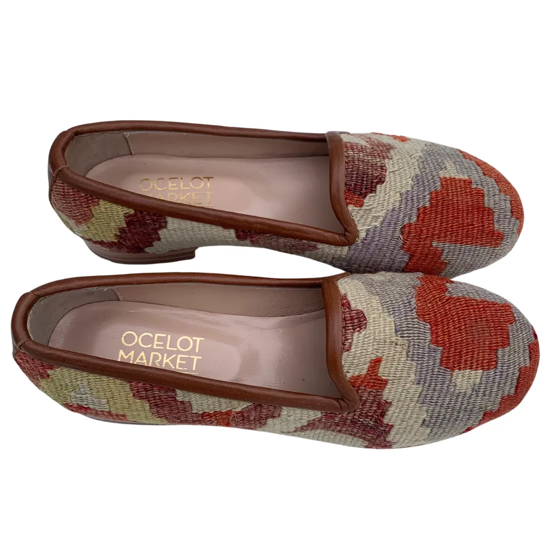 Women's Turkish Kilim Loafers Red, Lavender & Cream