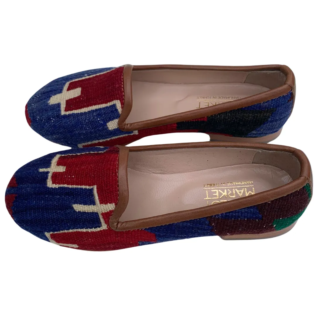 Women's Turkish Kilim Loafers Red with Blue