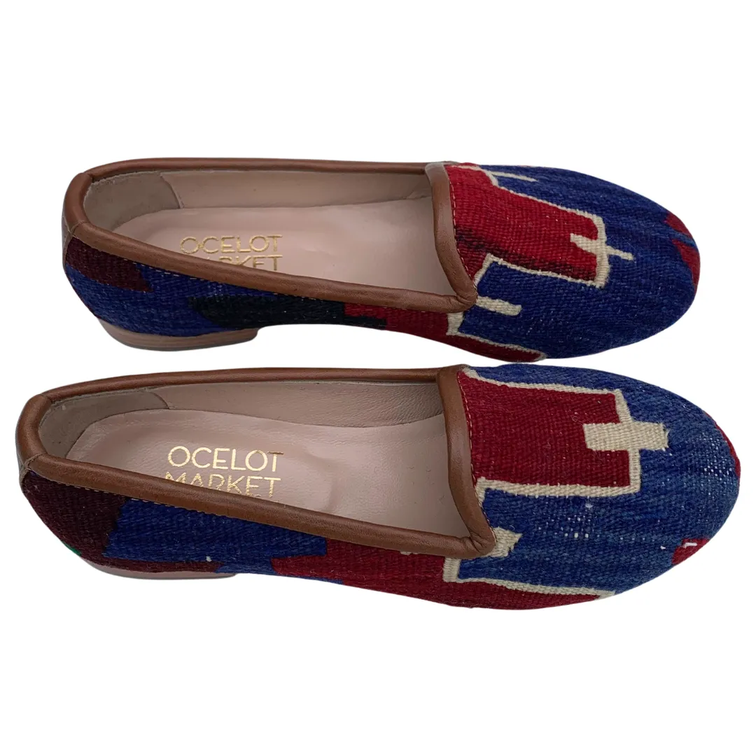 Women's Turkish Kilim Loafers Red with Blue